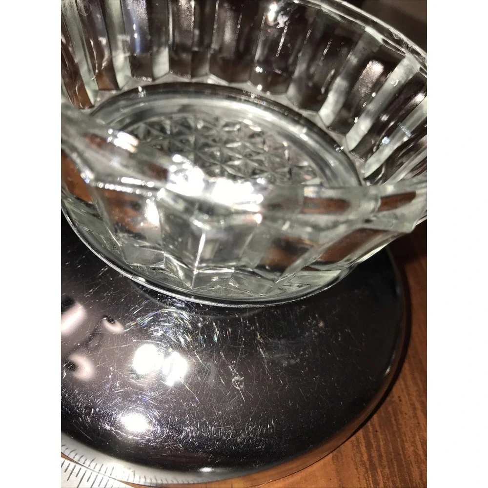Vintage Lazy Susan Lid Bottom Glass‎ relish Jelly Dish Stainless Steel Bowl